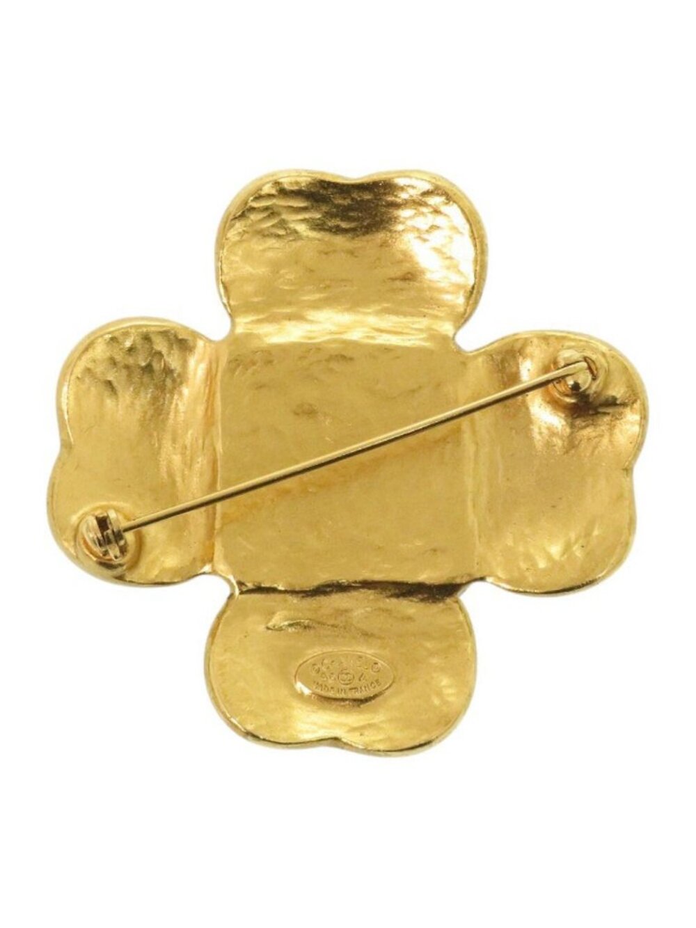 Chanel CC Logo Vintage Clover Stone Metal Gold Brooch - Picture 3 of 5